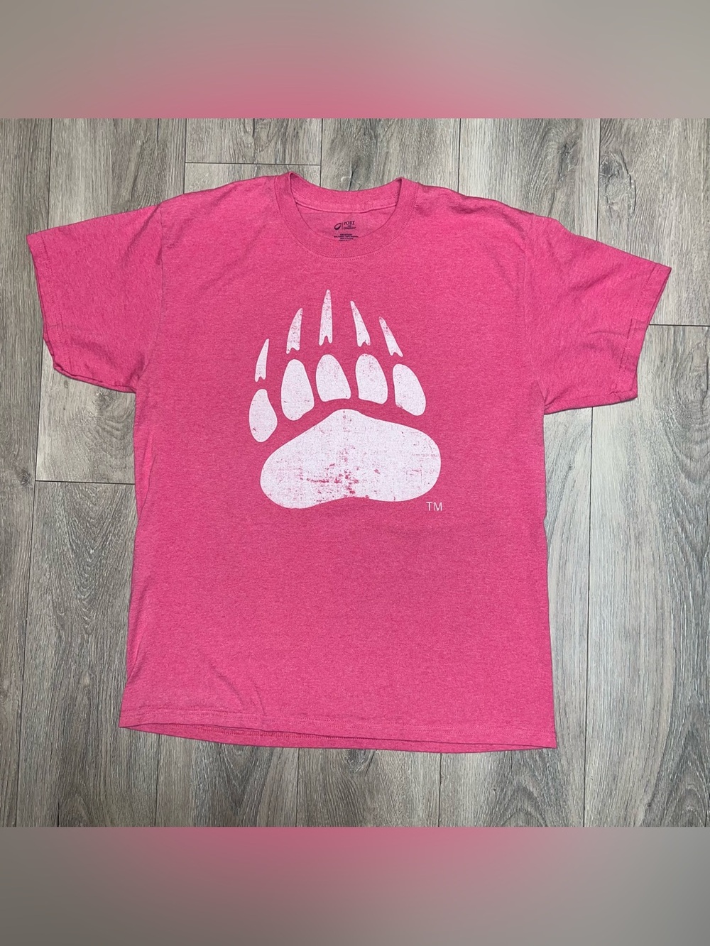 Grizzly Bear Print Pink T-Shirt Port And Company Women's Large  Preshrunk